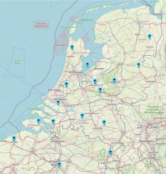 Locaties van de studiegroepen